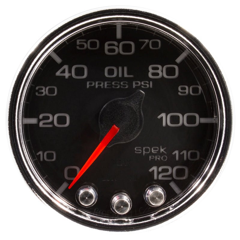 Autometer Spek-Pro Gauge Oil Press 2 1/16in 120psi Stepper Motor W/Peak & Warn Blk/Chrm