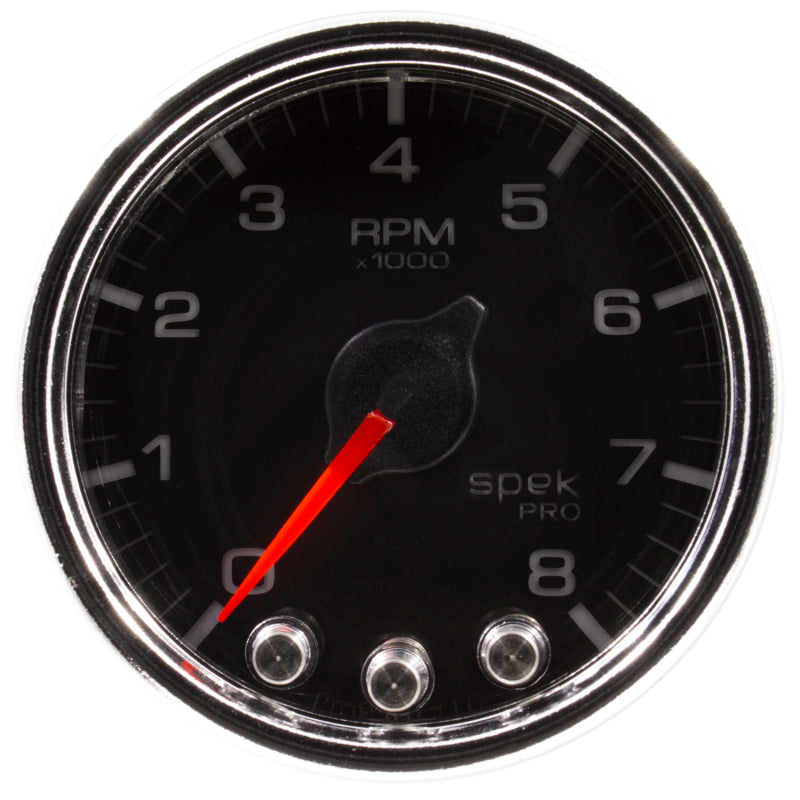 Autometer Spek-Pro Gauge Tach 2 1/16in 8K Rpm W/ Shift Light & Peak Mem Blk/Chrm