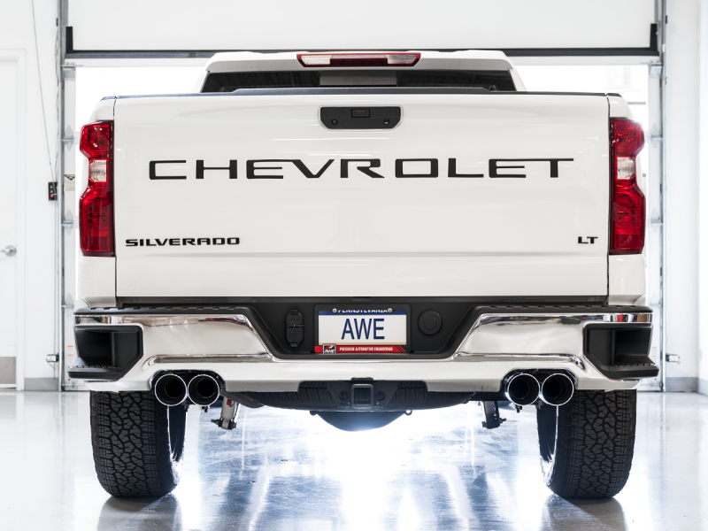 AWE Tuning 4th Gen GM 1500 5.3L 0FG Cat-Back Split Rear Exit (w/ Bumper Cutouts) - Quad Chrome Tips