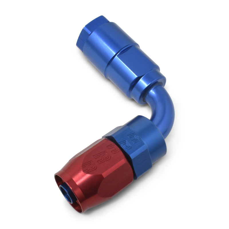 Russell Performance 3/8in SAE Quick Disc Female to -6 Hose Red/Blue 90 Degree Hose End