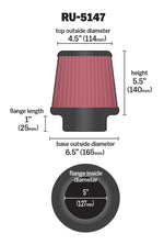 K&N Filter Universal Rubber Filter 5in Flange 6.5in Base 4.5in Top 5.5in Height