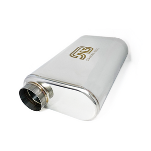 Stainless Bros 17in Overall Length 3in Thin Oval SS304 Muffler - 3in Offset In/Offset Out
