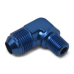 Russell Performance -4 AN to 1/8in NPT 90 Degree Flare to Pipe Adapter (Blue)