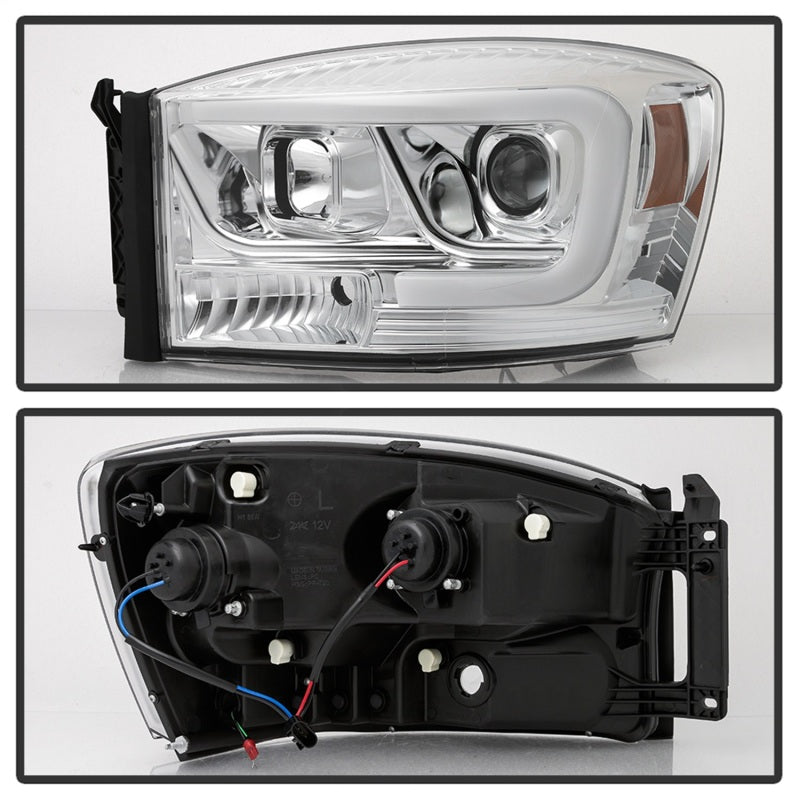 Spyder Dodge Ram 1500 06-08 V2 Projector Headlights - Light Bar DRL - Chrome (PRO-YD-DR06V2-LB-C)