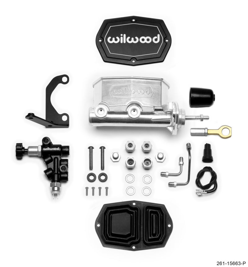 Wilwood Compact Tandem M/C - 7/8in Bore w/RH Bracket and Valve (Mustang Pushrod) - Ball Burnished
