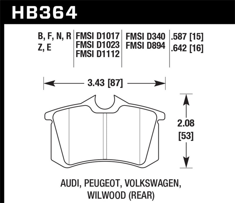 Hawk 89-92 VW Golf GTi / GLS Turbo/ GLX ( VR6) / 1.8 Turbo / VR6 / 00-06 Audi TT HPS Street Rear Bra