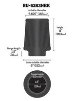 K&N Universal Rubber Filter-Round Tapered 4.5in Flange ID x 8in Base OD x 6.625in Top OD x 8in H