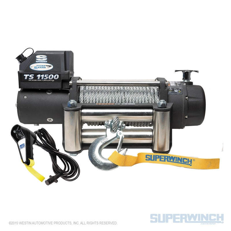 Superwinch 11500 LBS 12V DC 3/8in x 84ft Steel Rope Tiger Shark 11500 Winch