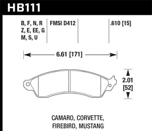 Hawk 94-04 Mustang Cobra / 88-96 Corvette / 88-92 Camaro w/HD Brakes Front Black Race Brake Pads