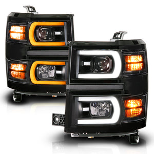 Anzo 14-15 Chevy Silverado 1500 Black Dual Switchback+Sequential LED Tube Sq. Projector Headlights