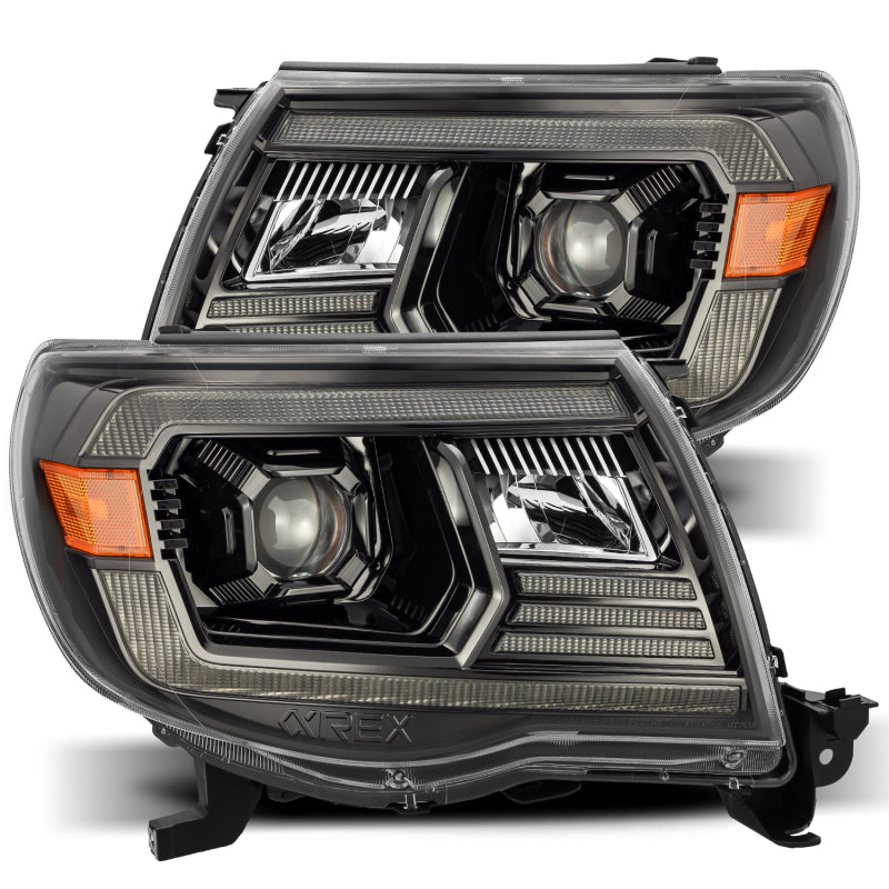 AlphaRex 05-11 Toyota Tacoma LUXX LED Projector Headlights Plank Style Alpha Black w/Activ Light/DRL