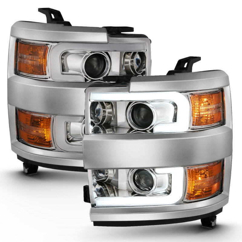 ANZO 2015-2016 Chevrolet Silverado Projector Headlights w/ Plank Style Design Chrome w/ Amber