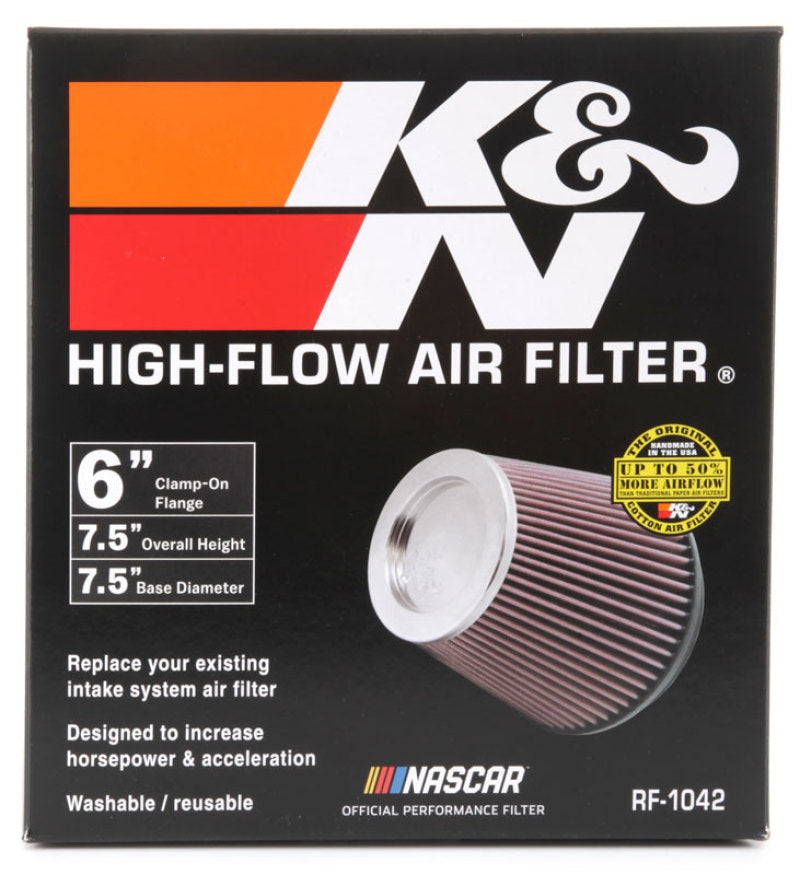 K&N Round Tapered Universal Air Filter 6in Flange ID x 7.5in Base OD x 5in Top OD x 6.5in Height