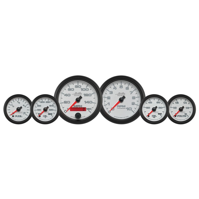 Autometer Pro-Cycle Gauge Kit 6 Pc. Kit 3 3/8in & 2 1/16in Bagger White