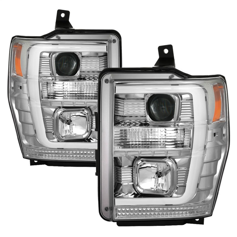 Spyder 08-10 Ford F-250 Super Duty V2 Light Bar DRL Projector Headlights - Chrm (PRO-YD-FS08V2-LB-C)