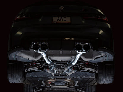 AWE Tuning Track Edition Cat-Back Exhaust for BMW G8X M3/M4 - Chrome Silver Tips