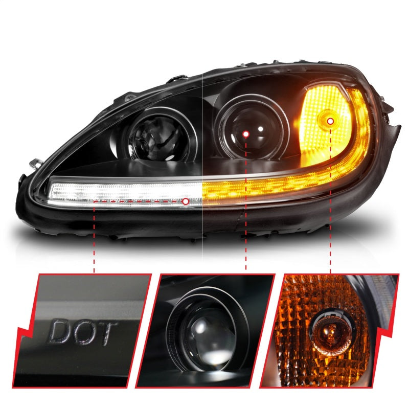 ANZO 05-13 Chevrolet Corvette Projector Headlights w/switchback & Sequential LED - Black Amber