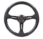 NRG Carbon Fiber Steering Wheel (350mm / 1.5in. Deep) Leather Trim w/Blk Stitch & Slit Cutout Spokes