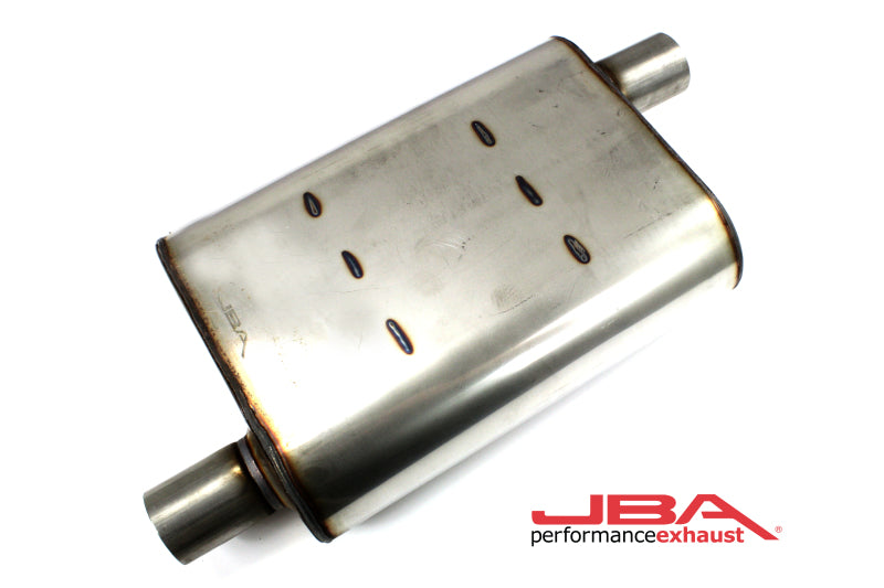 JBA Universal Chambered Style 304SS Muffler 13x9.75x4 2in Inlet Diameter Offset/Offset
