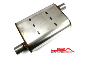 JBA Universal Chambered Style 304SS Muffler 13x9.75x4 2in Inlet Diameter Offset/Offset