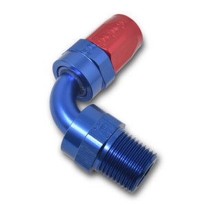 Russell Performance -12 AN Red/Blue 90 Deg Full Flow Swivel Pipe Thread Hose End (With 1/2in NPT)