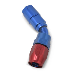 Russell Performance 3/8in SAE Quick Disc Female to -6 Hose Red/Blue 45 Degree Hose End