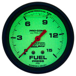 Autometer Ultra-Nite 2-5/8in 15psi Mechanical Glow In The Dark Fuel Pressure Gauge