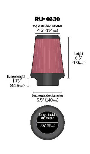 K&N Universal Air Filter 3-1/2in Flange / 5-1/2in Base / 4-1/2in Top / 6-1/2in Height