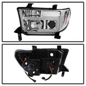 Spyder 07-13 Toyota Tundra V2 Light Bar DRL Projector Headlights - Chrome (PRO-YD-TTU07V2-LB-C)