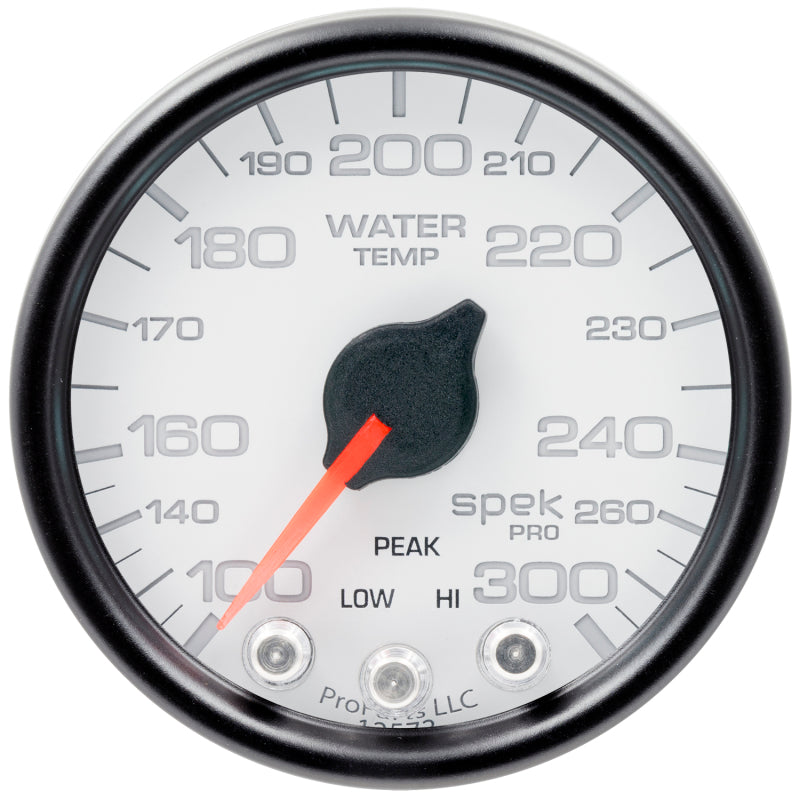 Autometer Spek-Pro Gauge Water Temp 2 1/16in 300f Stepper Motor W/Peak & Warn Wht/Blk