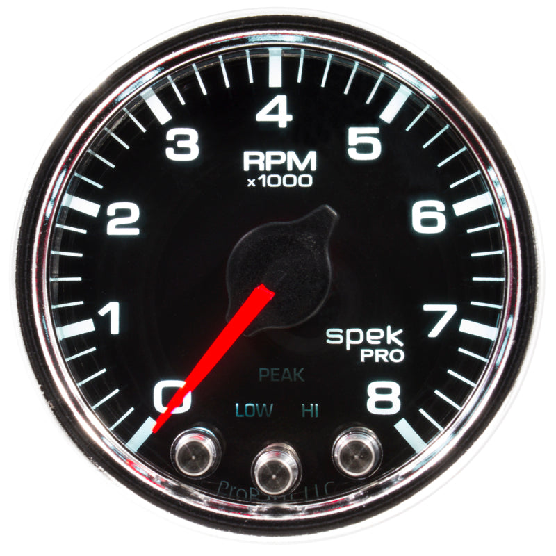 Autometer Spek-Pro Gauge Tach 2 1/16in 8K Rpm W/ Shift Light & Peak Mem Blk/Chrm