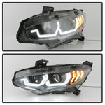 Spyder 16-18 Honda Civic 4Dr w/LED Seq Turn Sig Lights Proj Headlight - Black - PRO-YD-HC16-SEQ-BK