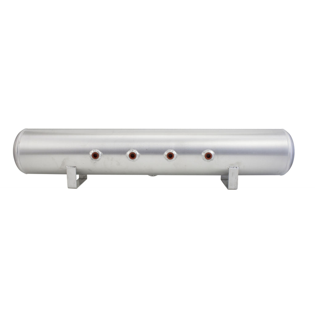4 Gallon Aluminum Air Tank; (2) 1/4 in.  & (2) 3/8 in.  end ports; 6 in.  D X 30 in.  L light weight polished aluminum 200PSI maximum operating pressure.