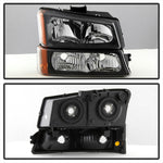 Xtune Chevy Silverado 2500HD 03-06 Crystal Headlights w/ Bumper Lights Black HD-JH-CSIL03-AM-BK-SET