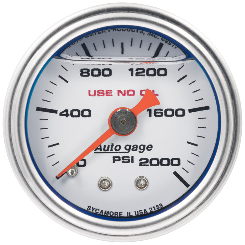 Autometer AutoGage 1.5in Liquid Filled Mechanical 0-2000 PSI Fuel Pressure Gauge - White