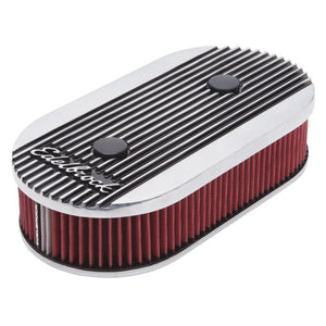 Edelbrock Air Cleaner Elite II Oval Dual-Quad Carbs 2 5In Red Element Polished