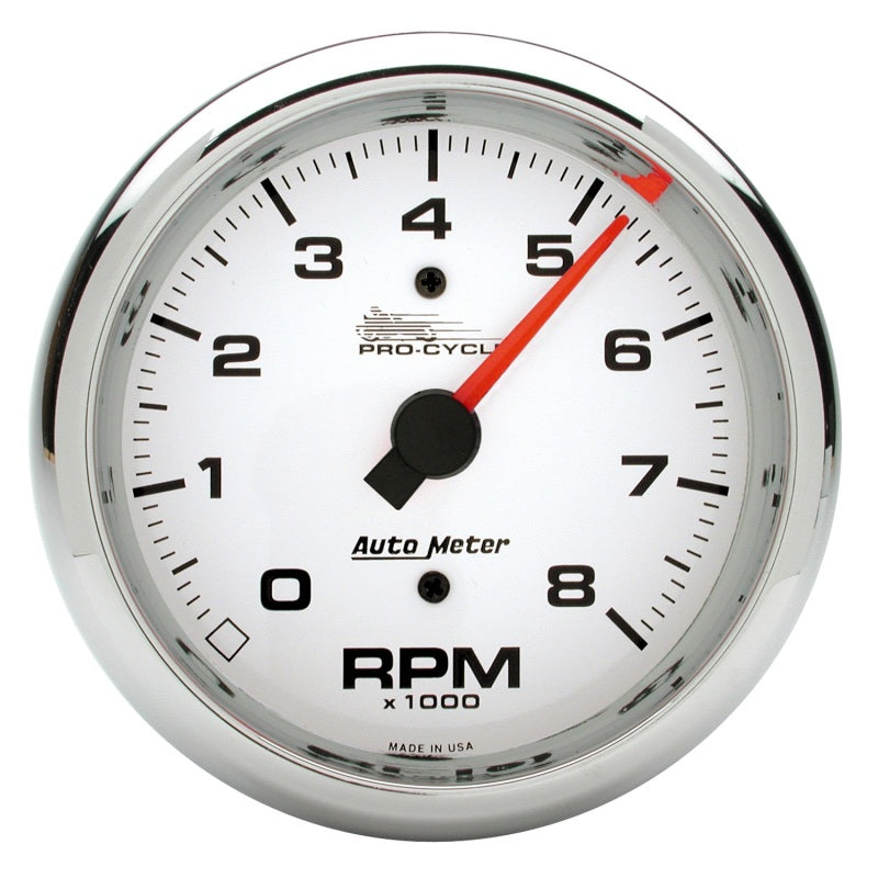 Autometer Pro-Cycle Gauge Tach 3 3/4in 8K Rpm 2&4 Cylinder White