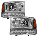 xTune Ford F250 F350 Superduty Excursion 99-04 OEM Style Headlights - Chrome HD-JH-FF25099-SET-LED-C