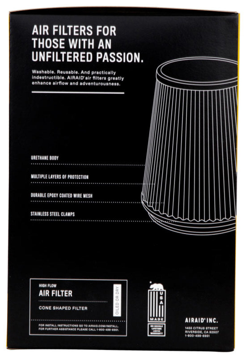 Airaid Universal Air Filter - Cone 4in Flange x 6in Base x 4-5/8in Top x 7in Height - Synthamax