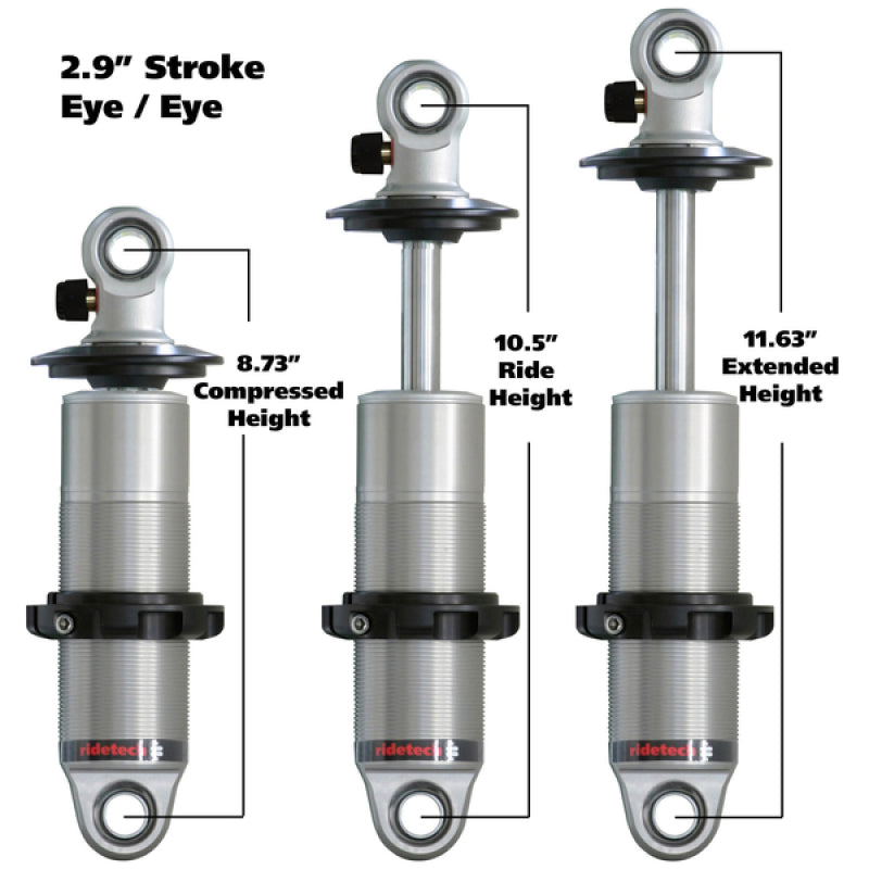 Ridetech HQ Series CoilOver Shock 2.9in Travel 2.5in Coil Eye/Eye Mounting 8.725inx11.625in