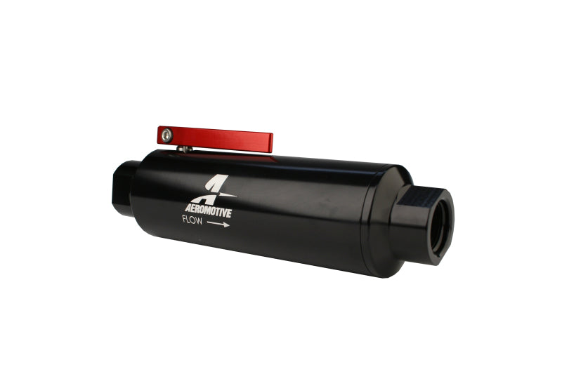 Aeromotive In-Line AN-10 Filter w/Shutoff Valve 100 Micron SS Element - Black Anodize Finish