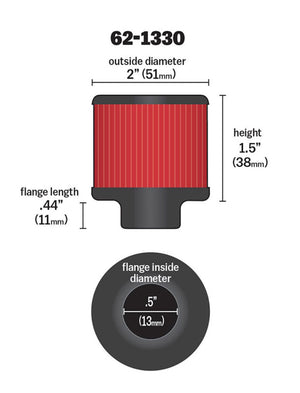 K&N Clamp On Rubber Base Crankcase Vent Filter 0.5in Flange ID 2in OD 1.5in Height