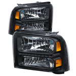 Xtune Ford F250/350/450 Super Duty 05-07 Crystal Headlights w/ LED Black HD-JH-FS05-LED-BK