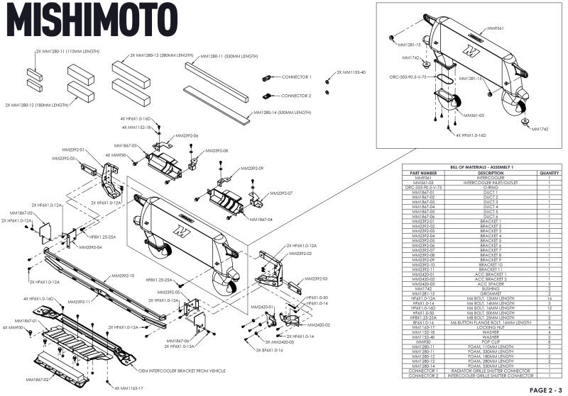 Mishimoto 21+ Bronco 2.3L High Mount INT Kit BK Core P Pipes