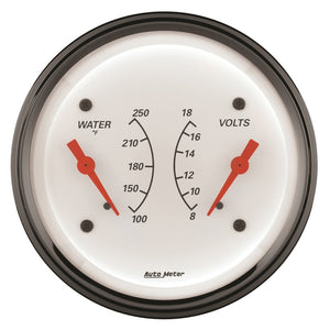 AutoMeter Gauge Dual Wtmp & Volt 3-3/8in. 250 Deg. F & 18V Elec Arctic White