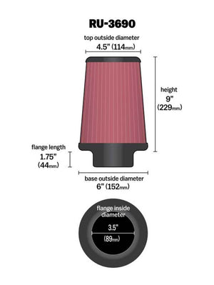 K&N Universal Clamp-On Air Filter 3-1/2in FLG / 6in B / 4-1/2in T / 9in H