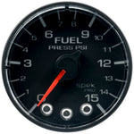 Autometer Spek-Pro Gauge Fuel Press 2 1/16in 15psi Stepper Motor W/Peak & Warn Blk/Blk