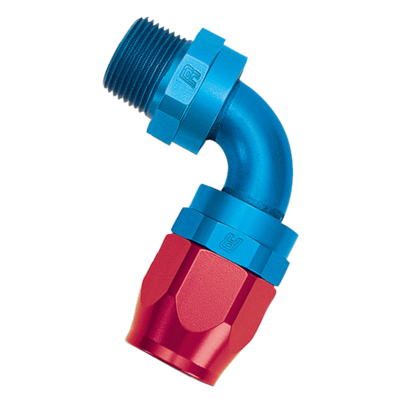 Russell Performance -10 AN Red/Blue 90 Deg Full Flow Swivel Pipe Thread Hose End (With 3/8in NPT)