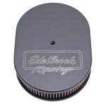 Edelbrock Air Cleaner Victor Series Oval Aluminum Top Cloth Element 11 875In X 8 25In X 3 75In Black