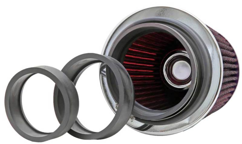 K&N Universal Air Filter Chrome Round Tapered Red - 4in Flange ID x 1.125in Flange Length x 5.5in H